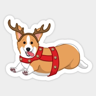 Cute Tan Corgi in Christmas Reindeer Costume Sticker